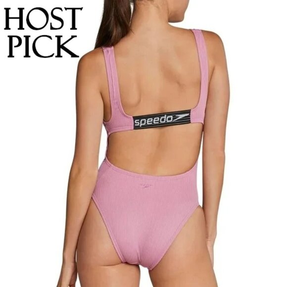 NWT Speedo pink stripe logo one piece swimsuit - Picture 1 of 9